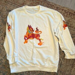 Men’s White Sweatshirt with Dragon design, Sz XXL